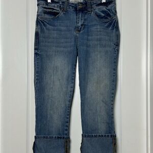 Phat Fashions Silver Label Vintage Y2K Medium Wash Cuffed Straight Leg Capris